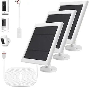 Solar Panel Outdoor for Ring Cameras (White 3P) Spotlight Cam Plus/Pro(Battery) Stick Up Cam/Pro Wireless Outdoor with 10FT/3M Long Cable Dustproof Waterproof