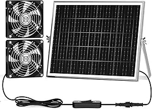5.5'' Solar Greenhouse Fan 2 Kit, 30W Solar Powered Exhaust and Intake Chicken Coop Fan, Strong Airflow & Waterproof, 16.5 ft Cord, for Outdoor Shed Air Circulation and Ventilation, No Battery