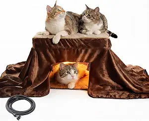 Heated Cat House & Cat Cave Bed for Indoor Cats, Enclosed Top-Surface Heating Design with Heat-Retaining Cover, Winter Hideaway, Detachable Lid & Mat, Washable, 17.7  12.6  12.6 in Fits Up to 3 Cats