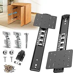 12in Pocket Door Hardware Slide 1 Set,Cabinet Hidden Sliding Pocket & Pivot Door Rail with Hinge for Heavy Duty Furniture,Soft Close Retractable Hardware Kit for Kitchen & Recessed Wardrobe