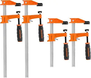 JORGENSEN 4-pack Steel Bar Clamps Set, 6 inch & 12 inch Medium Duty F-Clamp - 600 Lbs Load Limit for Woodworking