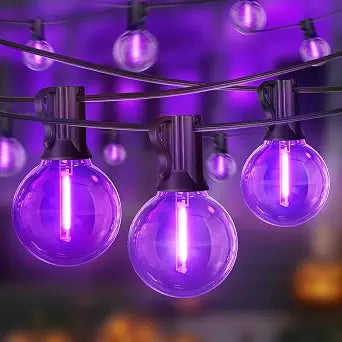 LAMPHOME LED Outdoor String Light, 26Feet Patio Lights with 12+1 Edison Shatterproof Bulbs(1Spare), UL Waterproof Outside Lights connectable Dimmable for Backyard Porch Decor,Purple