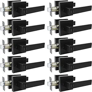Matte Black Door Handles Privacy Door Levers, Keyless Interior Door Knobs Square Door Levers Heavy Duty Door Locks for Bedroom Bathroom, Reversible Flat Levers (10, Black)