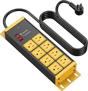 CCCEI Magnetic Heavy Duty Power Strip, 8 Ports. Yellow, 15FT, 1.