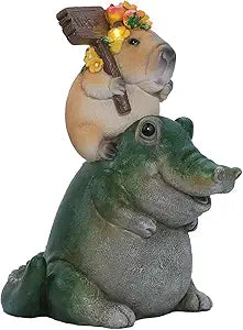 Solar Garden Outdoor Capybara Statues Yard Resin Decoration Gift Handmade Housewarming Gift for Patio Yard Lawn Waterproof Cracking