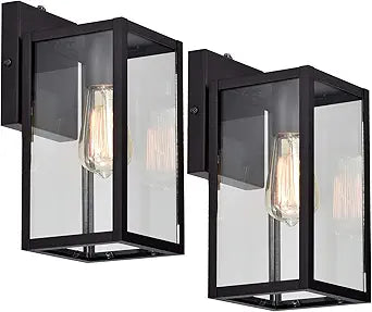 MICSIU 2 Pack Dusk to Dawn Outdoor Wall Lights, 11.25 Inch Black Exterior Wall Mount Lantern with Clear Glass, Modern Farmhouse Outside Porch Lights for House Garage Doorway, E26 Base 100W Max