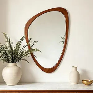 Ferytange Asymmetrical Wall Mirror, Wood Frame Decorative Mirror for Living Room Bedroom Entryway, Modern Irregular Unique Wall Art, Mid Century Modern Home Decor 30" H x 19" W