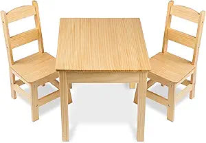 Melissa & Doug Solid Wood Kids Table and Chairs (2), Premium Quality Wooden Toddler Table and Chair Set for Kids Playroom Furniture & Montessori Classroom Furniture for Boys & Girls Ages 3+