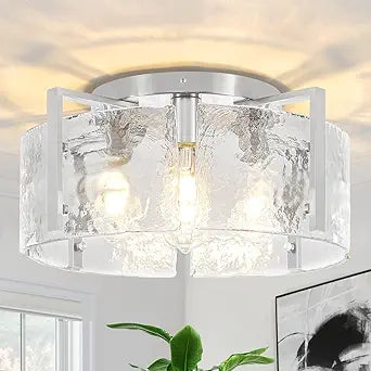 18.5'' Modern Brushed Nickel Semi Flush Mount Ceiling Light, Hallway Light Fixtures, 4-Light Glass Ceiling Lights for Entryway Kitchen Dining Room Foyer Bedroom Living Room Bathroom Lighting Fixtures