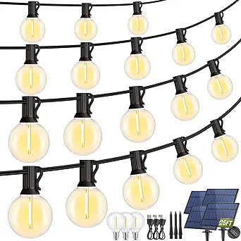 Mlambert 100FT(25FTx4) Solar Powered String Lights Outdoor, Waterproof Patio Light String with 40+3 Shatterproof LED G40 Bulbs for Backyard Garden-Black