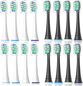 Replacement Heads Compatible with Sonicare Toothbrush, Replacement Brush Head for Philips Sonicare Electric Toothbrush 4100 5100 6100 9900 C2 W3 and More Click-on Handles (8white+8black)
