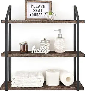 Mkono Floating Wall Shelf 3 Tier 23.5 Inch Rustic Wood Hanging Book Shelf Bathroom Mounted Shelving Storage Display Shelves for Living Room Bedroom Kitchen Office