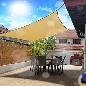 FLY HAWK Rectangle Patio Sun Shade Sail Canopy, 10' x 14' Patio Sunshade Cover Canopy - Durable Fabric Cloth for Outdoor Garden Yard Pond Pergola Sandbox Deck Courtyard - Sand