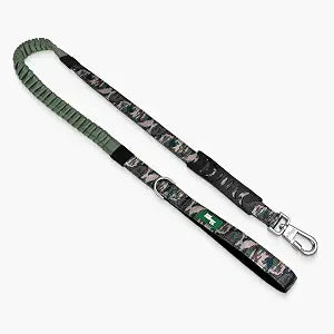 Dog Friendly Co. Bungee Dog Leash | Strain Free & Shock Resistant for Control | Neoprene Padded Handle, Heavy-Duty Carabiner Clip, and D-Ring | Green Camo, Size Small