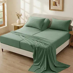 P Pothuiny 5-Piece Split King Sheets Set, Sage Green Soft Microfiber Split King Sheets Sets for Adjustable Bed, Wrinkle Free & Breathable with 2 Deep Pocket Fitted Sheets, 1 Flat Sheet, 2 Pillowcases