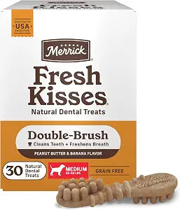 Merrick Fresh Kisses Medium Dental Chews for Dogs Peanut Butter and Banana Flavor, 30 Count Box