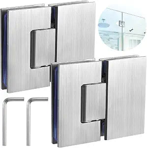 Glass Shower Door Hinges 180 Degree 2 Pack, Frameless Glass to Glass Hinge for 8mm-12mm, Stainless Steel Door Hinges, Heavy Duty Bathroom Door Hinges