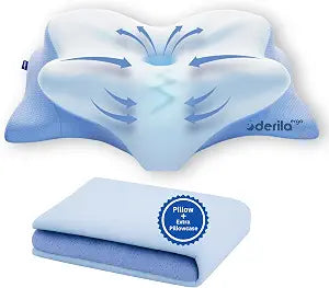 Derila Ergo Cervical Neck Pillow and Cooling Cover Bundle, Ergonomic Pillow and Memory Foam Pillow Case 21.25 x 14.17 x 4.72 in