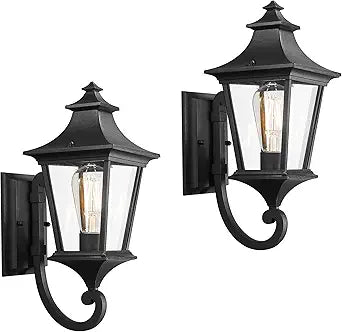 Emliviar 2 Pack Outdoor Sconces Wall Lighting, 15 Inch Modern Outdoor Wall Light with Clear Glass, Black Finish, XE292UB-2PK BK