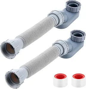 Nuanchu 2 Pcs Low Profile 1 1/2 P Trap with Sealing Tape Low Profile Shower Drain Flat 1 1/2 P Trap Freestanding Tub Drain for Bath RV Bathtub(Grey)
