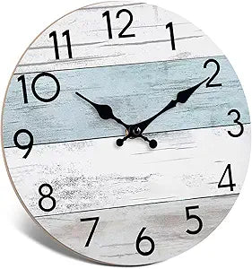 KECYET Wall Clock Silent Non-Ticking Wooden Clocks Battery Operated 18 Inch Small Country Retro Rustic and Beach Style Decorative for Living Room, Kitchen, Home,Bathroom, Bedroom (Blue)