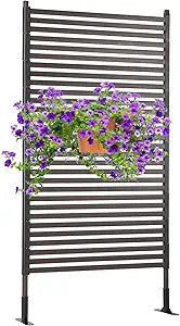 Metal Outdoor Privacy Screen Freestanding, 3 ft W x 6 ft H Rustproof Steel Pipes and Slats Panels, Decoative Privacy Screen Fence Panels Freestanding for Outside Patio Garden Backyard, Brown