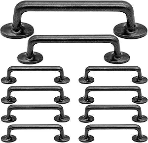 Rustic Black Metal Barn Door Cabinet Handles and Drawer Pulls, 3.86 inch (96mm) Hole Center, Pack of 10 (Pack 10)