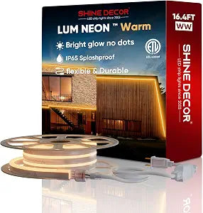 Shine Decor LED Neon Rope Lights AC 120V, Expandable & Cuttable 120LEDs/M Bright Strip Lighting, ETL Cold-Resistant & IP65 Waterproof for Indoor Outdoor, 8x16mm, 2500K Warm White, 16.4ft