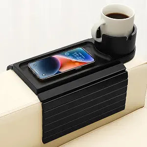 Couch Armrest Table with Cup Holder,,Fit Arms 5"and Wider,BlacK