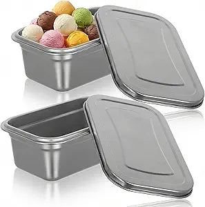 MAGICLULU 2Pcs Stainless Steel Ice Cream Containers, 40 oz Small Homemade Ice Cream Tubs Freezer Storage with Lids, Reusable Sorbet & Gelato Keeper for Kitchen Use and Dessert Food Preservation