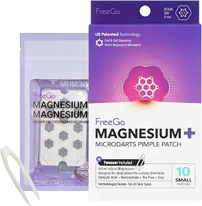 FreeGo Magnesium Blemish Microdarts Korean Pimple Patches | Quick Calming | 99.9% Pure Magnesium | Madecassic Acid | Tea Tree | Eucalyptus Leaf | Hydrocolloid | Dermatologist Tested (Small 10 Patches)