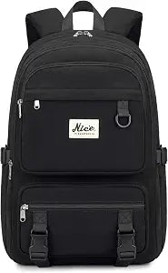 Women Laptop Backpack Solid Color Backpacks for Girl Middle High Schoolbag College Casual Bookbags Students Travel(Black)