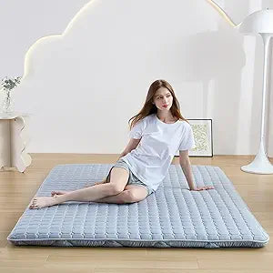 Zelladorra Japanese Floor Mattress Full, Anti-Slip Japanese Futon Roll Up Tatami Mat for Guests, Grey