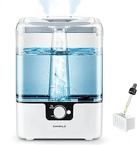 CHIVALZ Humidifiers for Bedroom Large Room, 6L Cool Mist Top Fill Humidifier with Essential Oil Diffuser, 26dB Quiet Ultrasonic Humidifier for Baby Nursery Plants, 50H Runtime Night Light 1 Pack White
