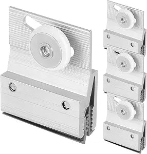 (4-Pack) M 6145 Frameless Shower Door Rollers Top Bracket Assembly - 3/4" Round Plastic Wheel with Ball Bearings, Extruded Aluminum Chrome Finish - Replacement Hardware Kits for Glass Sliding Doors