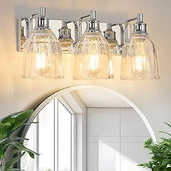 3 Light Bathroom Light Fixtures Modern Chrome Vanity Lights for Bathroom Lighting Fixtures Over Mirror with Thickened Glass Shade for Cabinet Mirror Bedroom Hallway