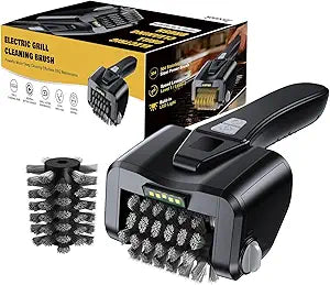 Electric Grill Brush for Outdoor Grill, 4000mAh Dual Speed Motorized BBQ Cleaner, Cordless Rechargeable with LED Light, No Shedding 304 Stainless Steel, Replaceable Head, Gifts for Men Dad