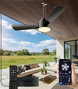 28 inch Plug-in Ceiling Fan Light with16.5ft long cord, Gazebo fan light Dimmable 3CCT LED,Reversible,Portable Hook Design for Bedroom Garage Tent Porch Kitchen patio