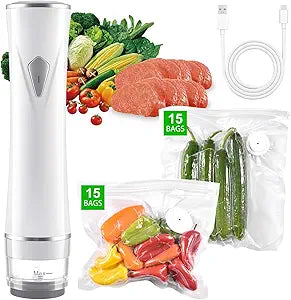VENMATE Reusable Vacuum Sealer Bags, 15 Pack BPA-Free 88 Inch, Heavy-Duty Commercial Grade, Leak-Proof, Freezer Microwave Sous Vide Safe (White Vacuum Sealer + 30 Bags)