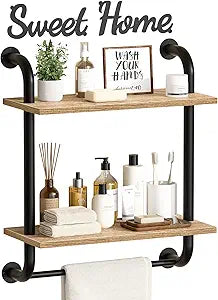 Tinpin Bathroom Shelves Wall Mounted, Rustic Farmhouse Pipe Shelves, 2-Tier, Industrial Shelving Over Toilet, Floating Shelf Decor for Bathroom, Kitchen, Bedroom, Living Room 17.3 inch