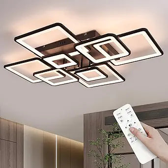 Modern LED Ceiling Light, Black Dimmable Flush Mount Ceiling Light with Remote Control, Acrylic Ceiling Lighting Fixture for Living Room Dining Room Kitchen Office Ceiling Lamp (Square)