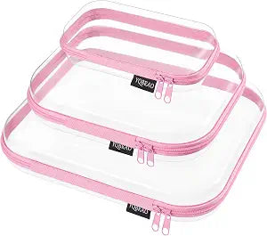 YQBRAO 3-Piece Clear Hard Shell Zipper Case Set, 1L 1M 1S, Pink