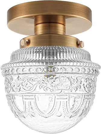 DSMJFU Brass Semi Flush Mount Ceiling Light, Small Hallway Light Fixture, Vintage Close to Ceiling Light Fixture for Bathroom, Entryway, Foyer, Closet
