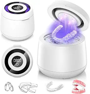 Ultrasonic Retainer Cleaner Machine, Dynamic 42-48kHz Dental Cleaning Pod with Digital Timer, 200ml Mouth Guard Cleaner Pod for Aligners, Night Guards, Dental Trays, Braces & Toothbrushes���White���