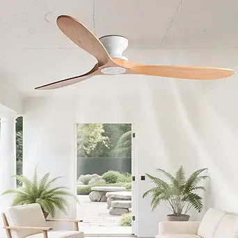 Solid Wood 42in Ceiling Fan Without Lights Flush Mount Ceiling Fans with Remote Control 6 Speeds, Wood Blades Modern Ceiling Fan No Light for Bedroom/Farmhouse/Patio/Indoor