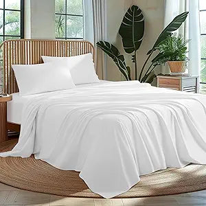 100% Egyptian Cotton Sheet Set 4 Piece, Luxury 1000 Thread Count Queen Sheets, Breathable & Cooling Sheets, 16" Deep Pocket, Machine Washable, Hotel Style Home Bedding(Queen,White)