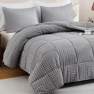 Wool Comforter Duvet Insert for All Season Queen Size, Luxurious Wool Fill Duvet, 100% Noiseless Waffle Cotton Shell, Breathable Comforter (Light Gray)
