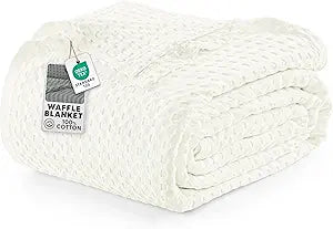 Utopia Bedding 100% Cotton Waffle Weave Blanket King Size for Bed - Lightweight, Breathable Summer Blankets Soft and Cozy, Gifts for Women Home Room Decor (Ivory, 90x108 Inch)