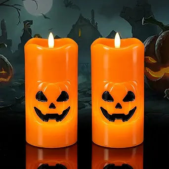 Eldnacele Halloween Pumpkin Flameless LED Pillar Candles with 6 Hour Timer
