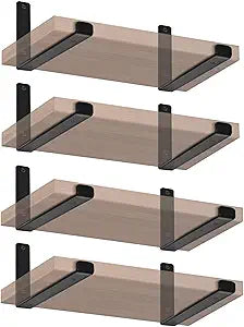 8 Pack - 11.25" L x 6" H x 1.5" W J Lip Shelf Brackets Rustic Farmhouse Iron Wall Floating Shelf Bracket Metal Shelf Bracket Industrial Shelf Supports with Screws Black